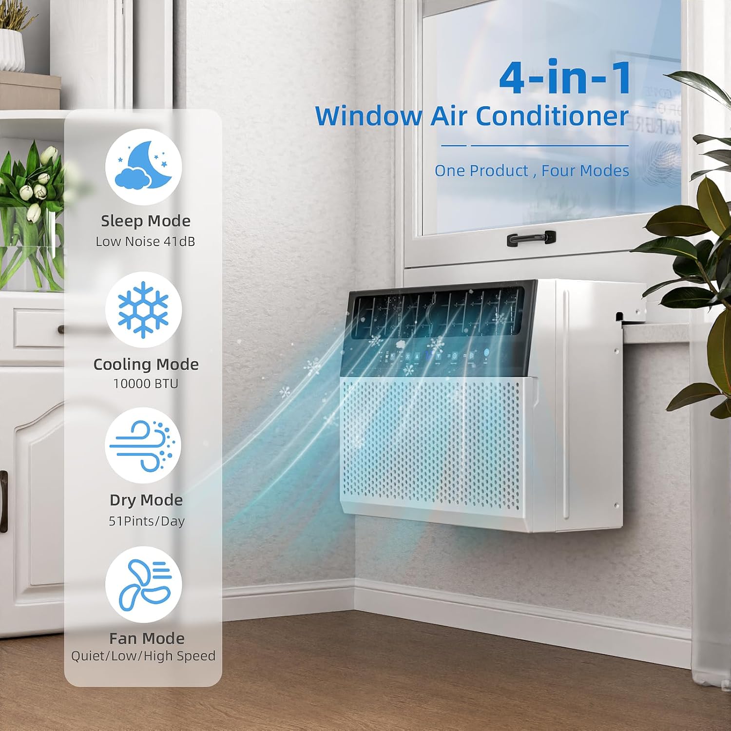 Antarctic Star 10,000 BTU U-Shaped Window Air Conditioner Unit Cools up to 450 Sq.Ft. with 6 Modes 24H Timer, Ultra Quiet Window AC Units with Full Window View, Energy Saving, Easy to Install, White