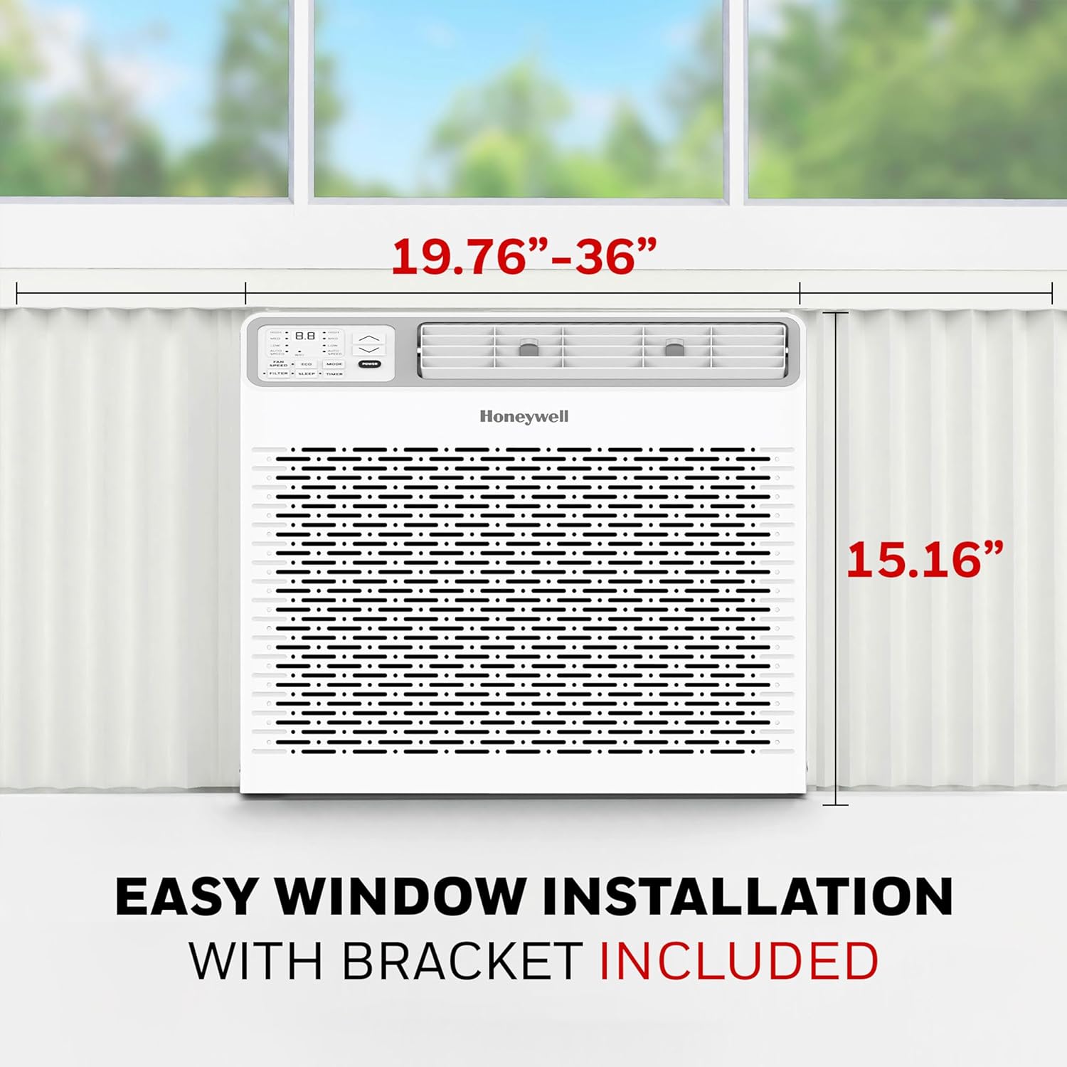 Honeywell 8,000 BTU Digital Window Air Conditioner, Remote, 4 Modes, Eco, 350 sq ft Coverage