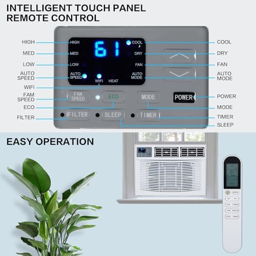 ROVSUN 18000 BTU Air Conditioner Window Unit with Heat, 4-in-1 Window AC Unit Cooler, Heater, Dehumidifier & Fan with Timer, Remote Control & Installation Kit for Rooms up to 1000 Sq. Ft, 208/230V