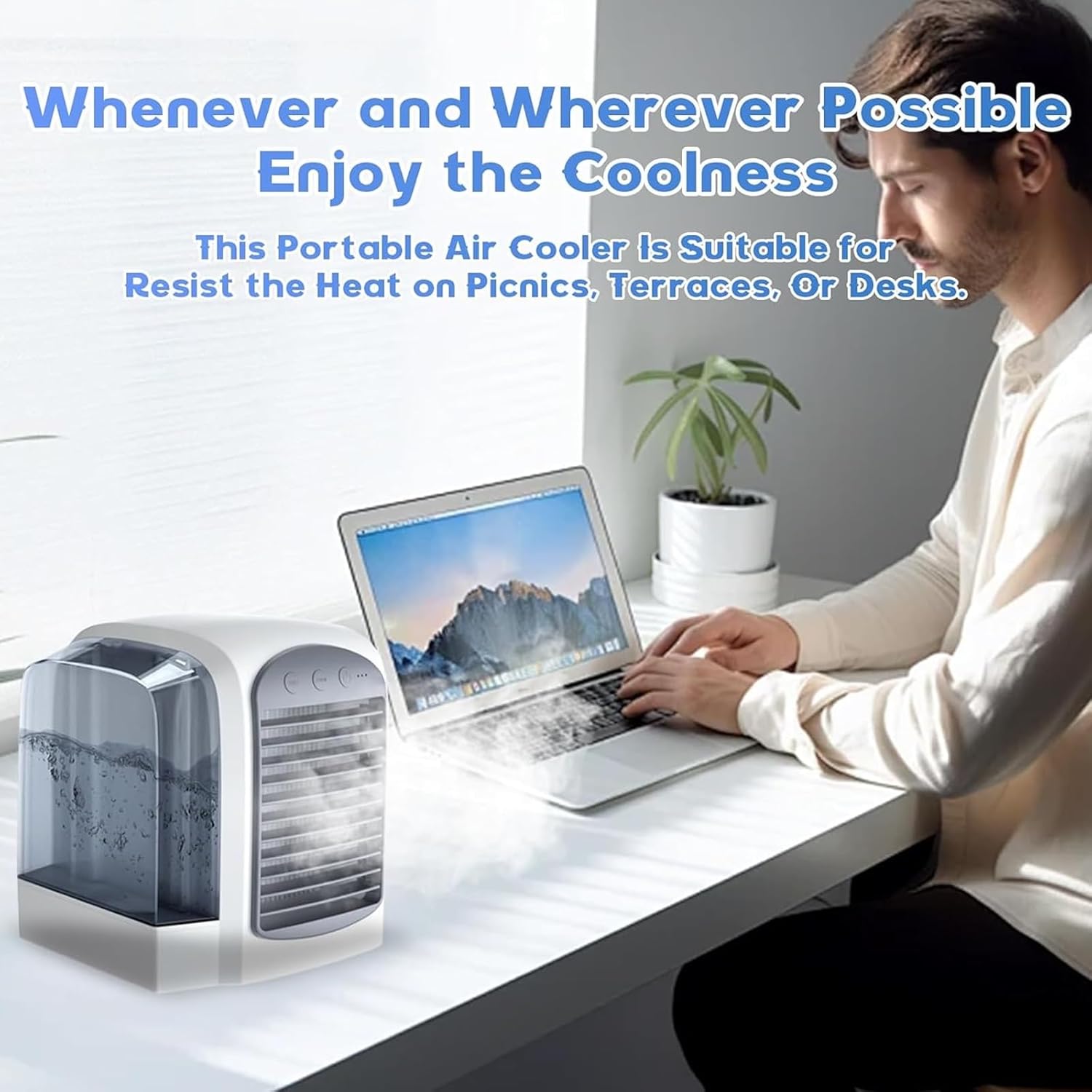 Air Conditioner, 380ml Large Water Tank, Portable Ac Cooler Water from Air Conditioner,Fast Cooling with Dynamic Ice Mist Technology,3 Wind Speeds(Blue)