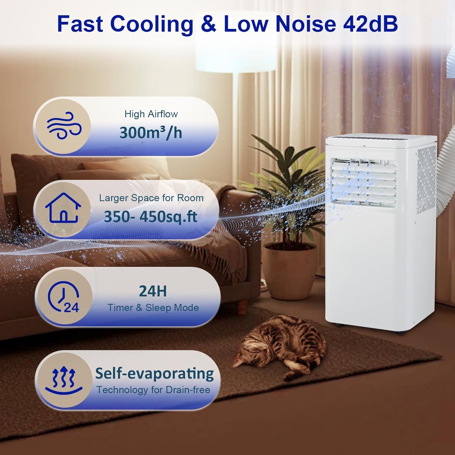 10000 BTU Portable Air Conditioner, AC Cooling for Room Spaces Up to 450sq. Ft, Quiet 4-IN-1 Portable Ac Unit With Dehumidifier Fan Function, Sleep Mode, Remote Control & 24H Timer for Bedroom, Room