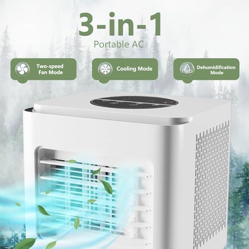 8000BTU Portable Air Conditioner, 3-in-1 Remote Control AC with 24-Hour Timer, Cools Up to 350 Sq. Ft. Inside Air Conditioner with Sleep Mode, Window Kit