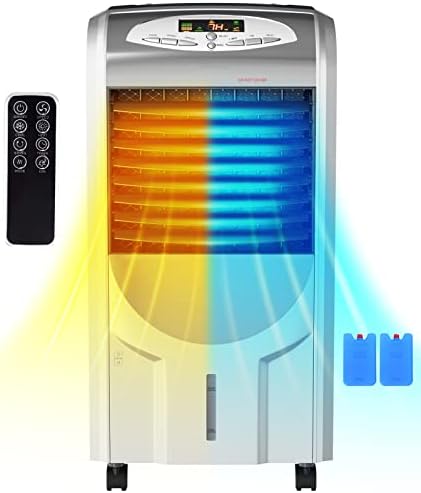 KOTEK Air Cooler and Heater, 5-in-1 Portable Evaporative Air Cooler w/Anion Function, 8H Timer, 3 Modes & 3 Speeds, Bladeless Quiet Evaporative Cooler w/Remote Control for Home, Office