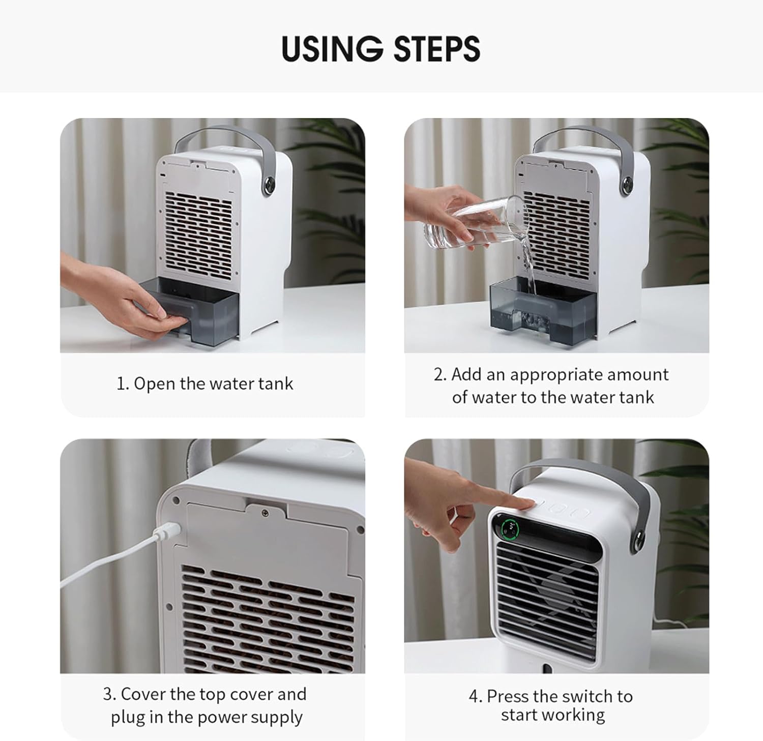 Portable Air Conditioners,Cooling Fan Mini Air Conditioner Portable, Evaporative Air Cooler Fan,3 Wind Speed & 7 LED Light,USB Quiet Air Conditioner Portable for Room Office Camping