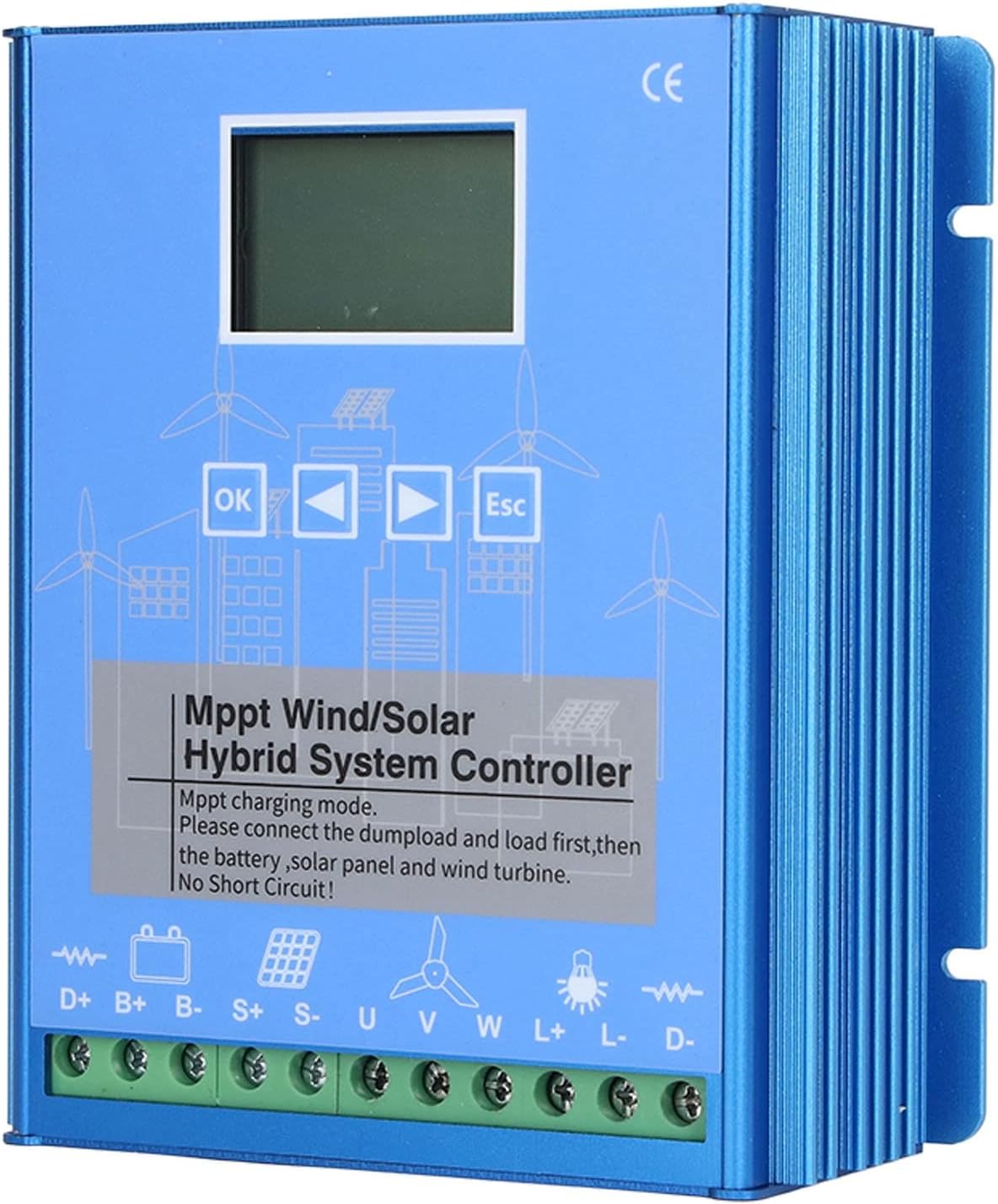 MPPT Wind Solar Hybrid Controller Universal LCD Energy Charge Controller 1000W Wind 1000W Photovoltaic Aluminum Alloy 24V 48V Automatic Identification for Renewable Energy Systems