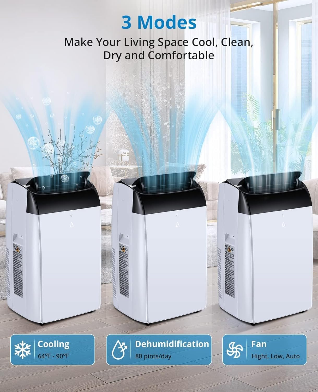 Portable Air Conditioners With Remote Control 14000 BTU, 3-In-1 Free Standing Cooling AC Unit With Fan & Dehumidifier, for Room Up to 700 Sq.Ft, Sleep Mode, 3 Speed, Auto Swing, Black