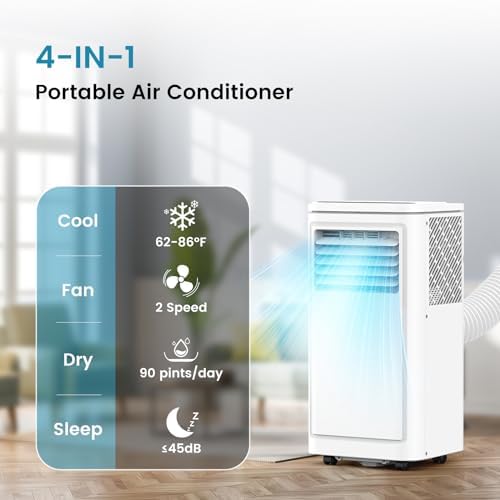 COWSAR 8000 BTU Portable Air Conditioners, Portable AC Cool up to 350 Sq.Ft, 4 Modes Room Air Conditioner with Remote/LED Display/24Hrs Timer/360° Wheels/Installation Kits, Ideal for Home/Office