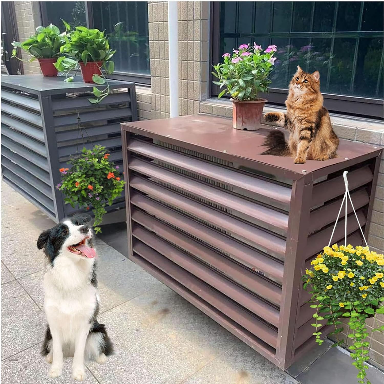 Air Conditioner Covers, Outdoor Anti Theft Aluminum A C Cover Privacy Fence Screen, Used for Outdoor Unit Noise Reduction(Gray,2 3P)