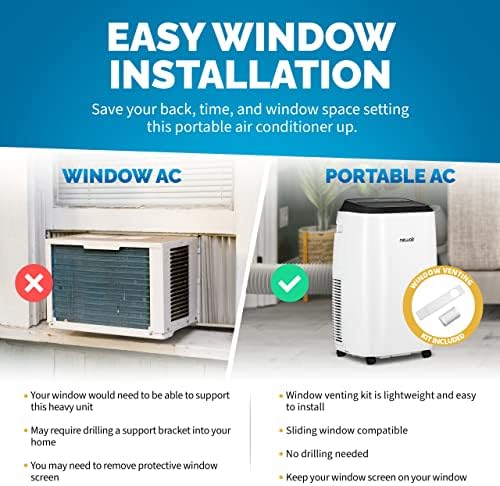 Newair | 12000 BTU Portable Air Conditioner, Modern AC Design with Easy Setup Window Venting Kit, Self-Evaporative System, Quiet Operation, Dehumidifying Mode with Remote and Timer