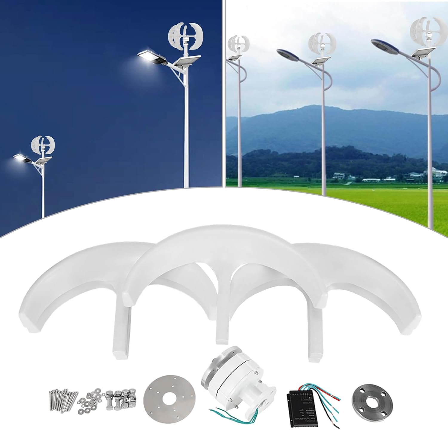 Wind Turbine Generator 600W Lantern Type 5 Blades Vertical Wind Turbine Generator Kit Home Wind Turbine with Controller,Vertical Axis Windmill for Marine Boat Wind Solar Hybrid Streetlight
