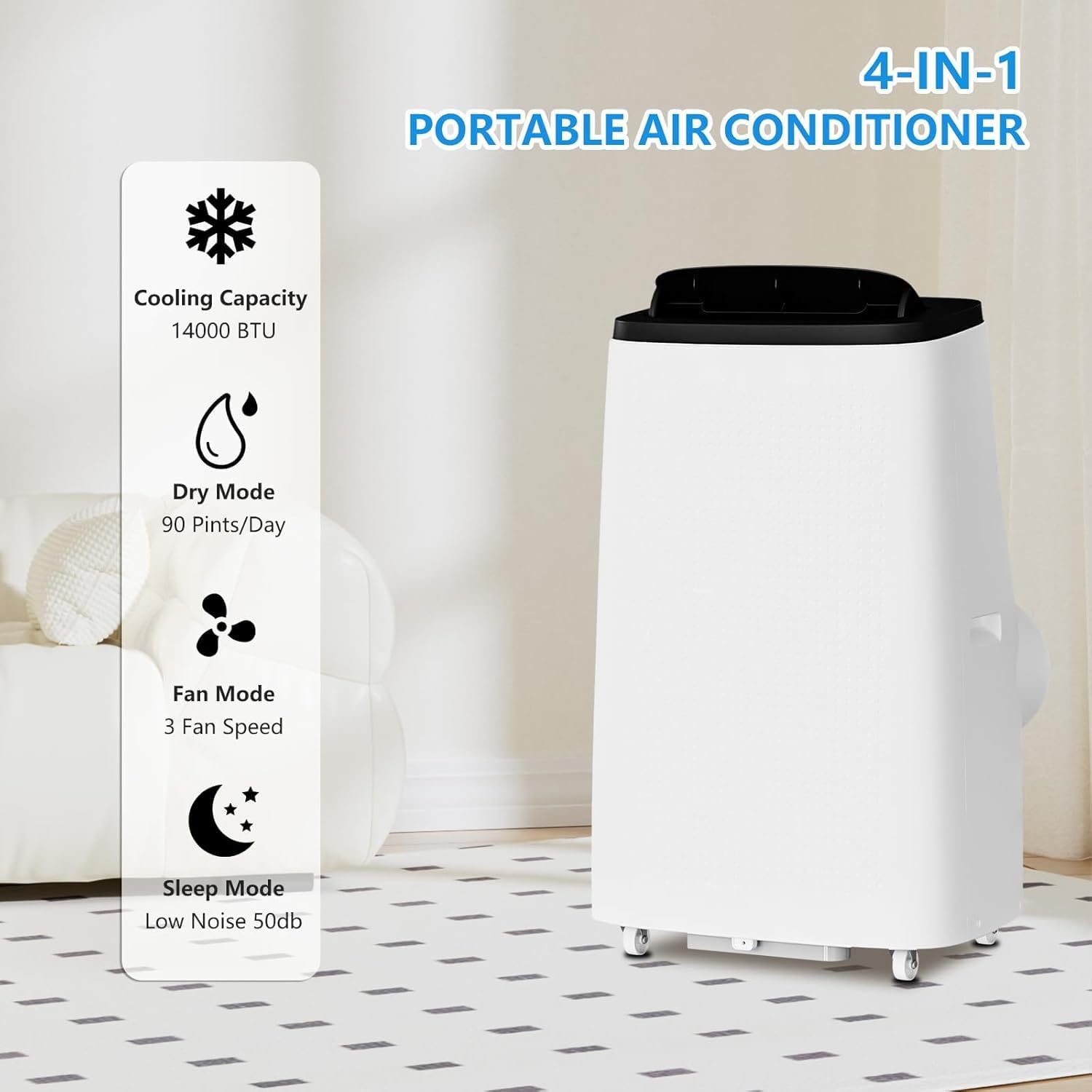 14000 Btu Portable Air Conditioner, Portable Room Air Conditioner, 3 in-1 Ac w/Dehumidifier, Fan & Sleep Mode, Remote Control,24 Hrs Timer,Led Display,Window Kit,Cools Up to 750 Sq. Ft