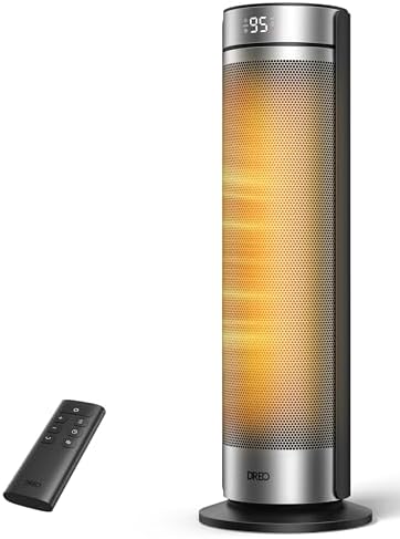 Dreo Space Heater for Large Room, 23 Inch Electric Heaters for Indoor Use, 8 Safe Protection Tower, 70° Oscillation, PTC Ceramic with Thermostat and Remote, Quiet, 12H Timer, Bedroom, Office
