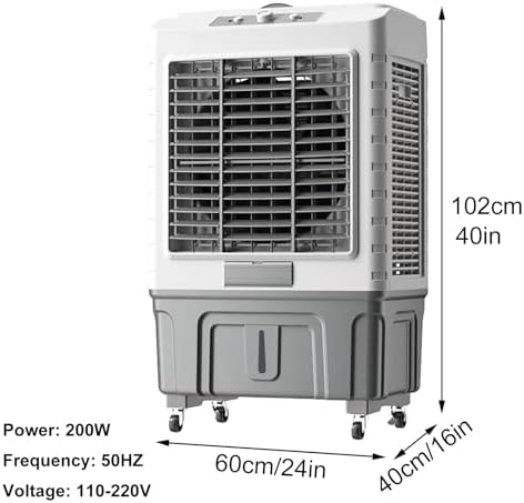 Commercial Evaporative Air Cooler Fan, Industry Humidifier, 3 in 1 Air Conditioner, Industry Air Cooler with Universal Wheel, 55L Large Water Tank, 3 Gear Adjustment