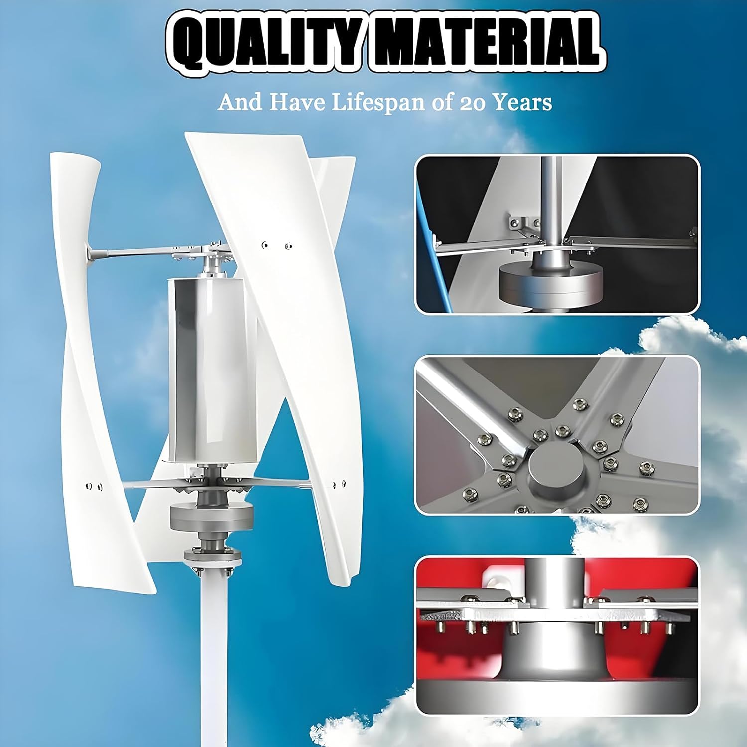 Wind Turbine Generator Kit, 20000W Portable Vertical Helix Wind Power Turbine Generator with MPPT Controller Home Outdoor Power Generation Home, Home Power Energy Kit 12V