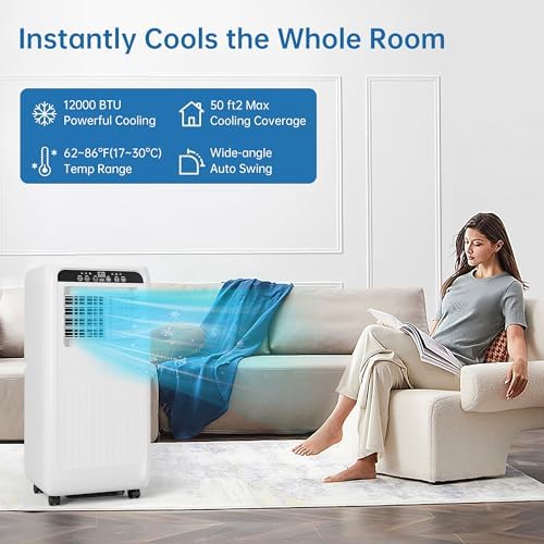 Garvee 8000 BTU Portable Air Conditioners, 3 in-1 Portable AC with 24H Timer & Remote Control, Dehumidifier, and Fan Mode, Black