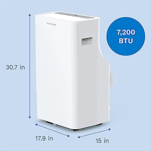 hOmelabs Portable Air Conditioner 12000 BTU - Cools Rooms up to 450 Sq. Ft. - Quiet AC Unit with Wheels, Washable Filter and Remote Control (New DOE 7200 BTU)