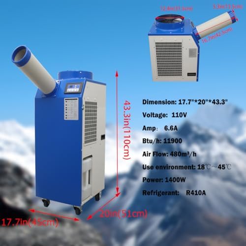 110V 1400W Industrial Air Conditioner 480m³/h Commercial Portable Industrial Spot Cooler Mobile Air Conditioner Single Column 11900BTU