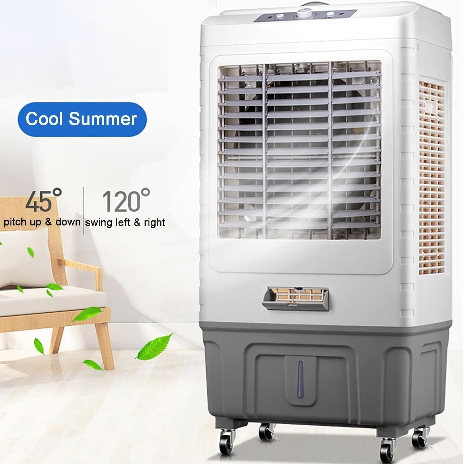Portable Air Cooler, 3-in-1 Evaporative Air Conditioner with 80L Water Tank, Oscillating Louvres, 3 Wind Speeds, Low Noise, for Indoor & Outdoor Use(60L)