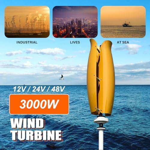 3000W Vertical Axis Wind Turbine Generator Kit - 12V/24V/48V Maglev Power System with MPPT Controller & 2 Fiberglass Blades for Home, Boat, Highway - Eco-Friendly Energy Solution
