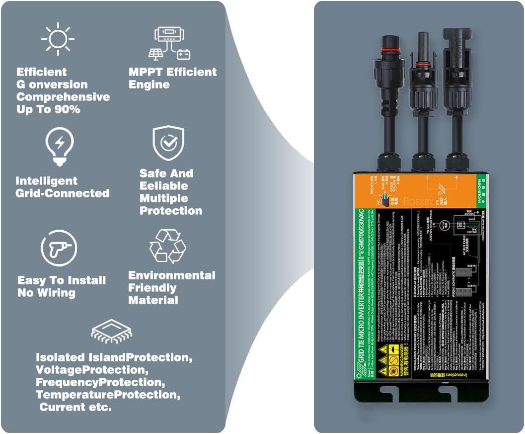 High-Efficiency Grid Tie Solar Inverter with MPPT Technology, 110V Output, for 24V 36V Solar Panel,Versatile 350W/500W/700W, Ideal for Outdoor Active (500, Watts) (700, Watts)