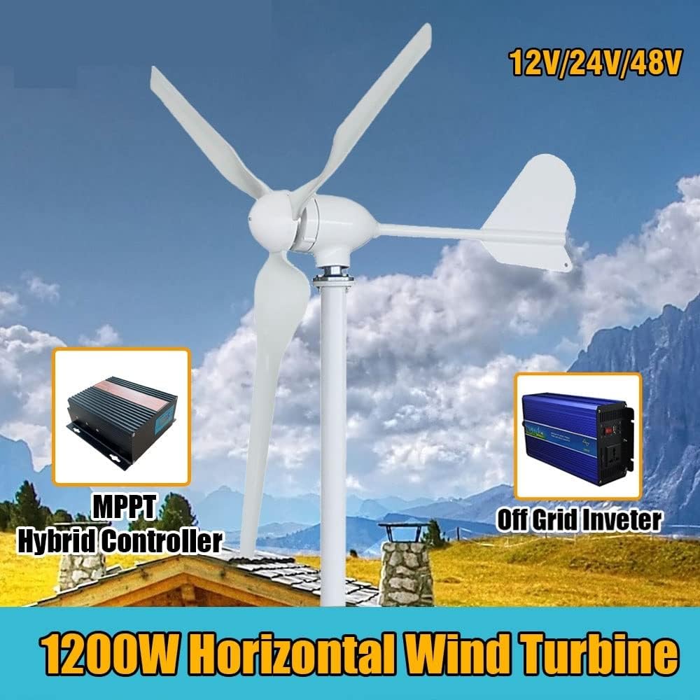 Wind Turbine, Horizontal Energy Wind Generator 1500W Turbine MPPT Controller 12v 24V 48V Low Noise Medium Windmill Household Small(MPPT Controller,24V)
