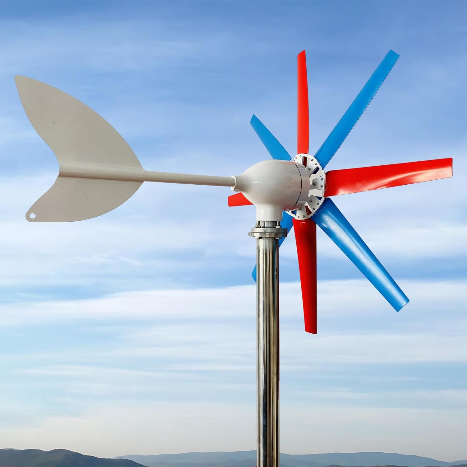 Wind Power Equipment & Wind Turbine Kit, 200/300/400W 12/24/48V, 8 Black Blades, Auto Windward Adjustment, Perfect for Boats, Gazebos, Chalets, Mobile Homes 400W