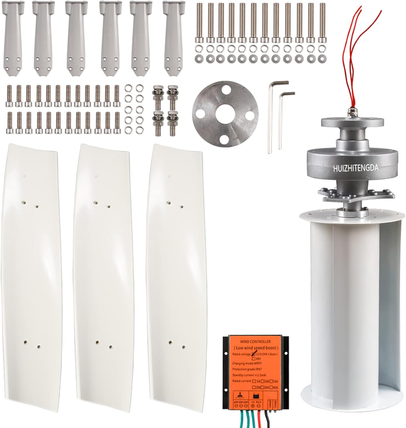 24v, 16000W Noiseless Home Garden Vertical Wind Turbine Generator Kit, 12V-220V Small Maglev Three Phase AC Vertical Wind Turbine with MPPT Controller