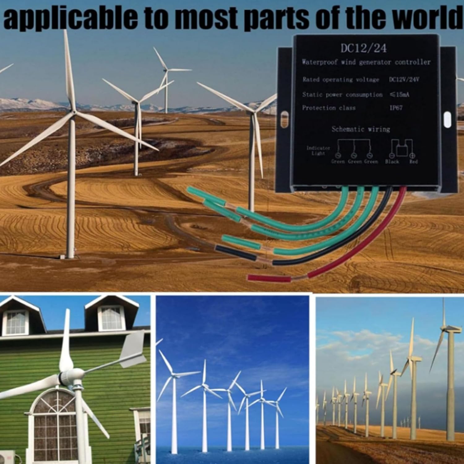 Wind Generator Controller IP67 Water Proof, MPPT Wind Turbine Controller 1000W 12V 24V 48V 220V MPPT Boost Controller with LED Indicator,220V