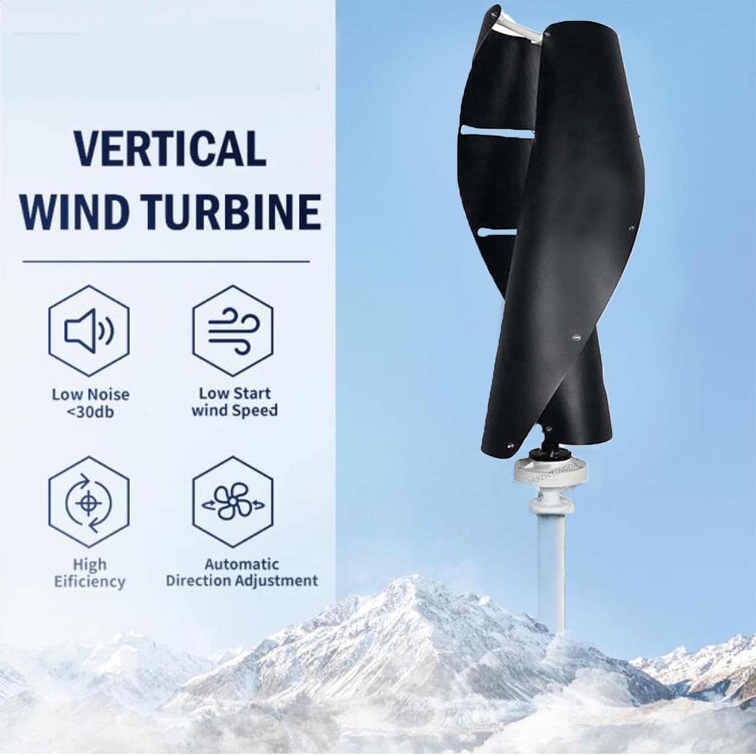 8000W 2M/S Black Spiral Wind Turbine Generator, 2 Leaves Free Energy Portable Solar Generator 12V 24V 48V 220V with MPPT Controller for Home, Camping & Boat