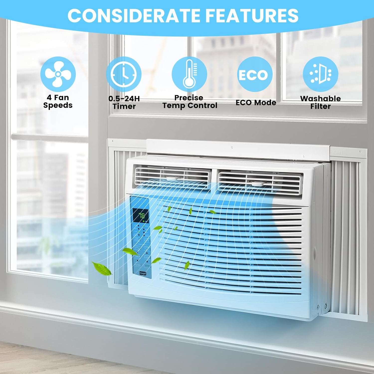 Window Air Conditioner 6000 Btu，Air Conditioner Window Unit Efficient Cools Up to 250 Square Feet，Window Ac Units with Remote, 3 Cooling & Fan Speeds, Window Install Kit