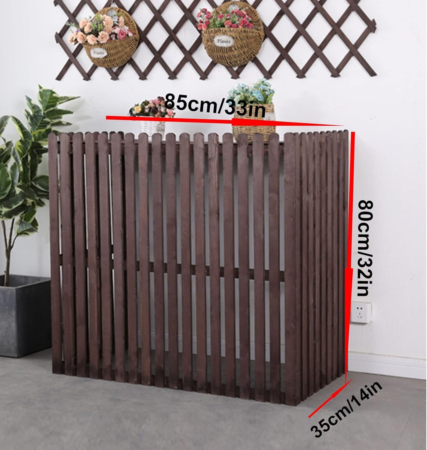 Cover for Outdoor Wooden Air Conditioner Cover - Decorative & Protective Noise Reduction, Shelf Plant Stand & Garden Pear Color