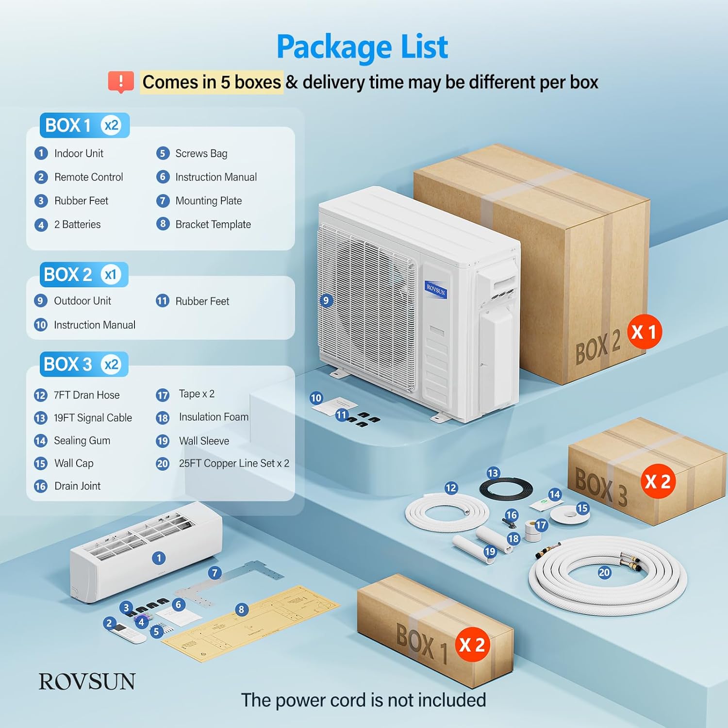 ROVSUN 2 Zone 35000 BTU (18K+18K) Mini Split AC/Heating System, 19 SEER2 Dual Zone Ductless Wall Mounted Air Conditioner with Pre-Charged Condenser, Heat Pump & 25Ft Line Set, 208-230V