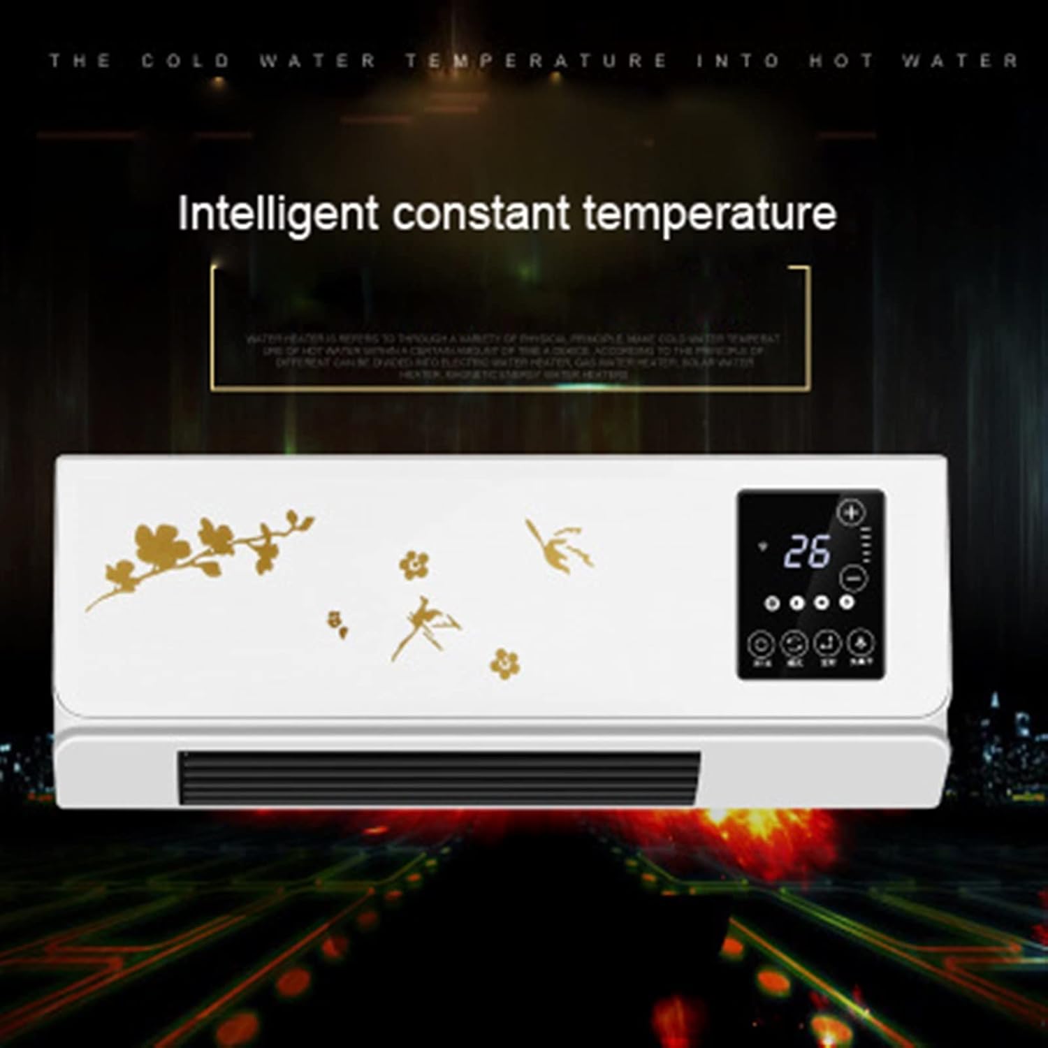 Space Heater 2000W Wall Mounted Air Cooler Conditioner Heater Fan Heating Cooling Room Bathroom Waterproof Remote Timing Air Conditioning Fan Electric Heaters (Color : Gold, Size : 2000W)