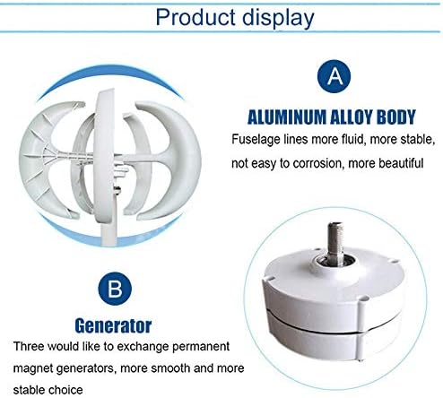 Wind Turbine, Vertical Wind Turbine Generator 2kw Windmill 12v 24v 48v Low Noise Wind Speed Start with MPPT Charge Controller for Home Use(White,Turbine ONLY_48V)