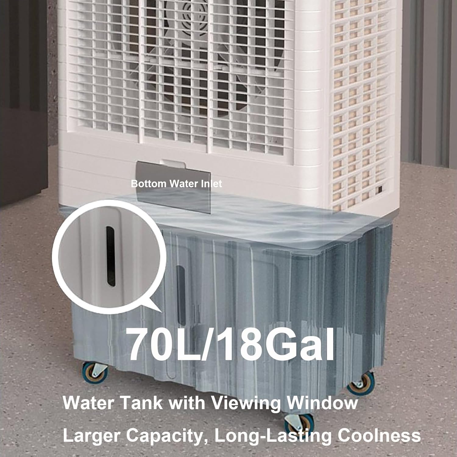 47in Outdoor Patio Air Conditioner, Evaporative Air Cooler with 4 Ice Packs, Portable Swamp Cooler, Ventless AC Unit Ductless, 3 Speeds, 18 Gal Tank for Room Garage Patio