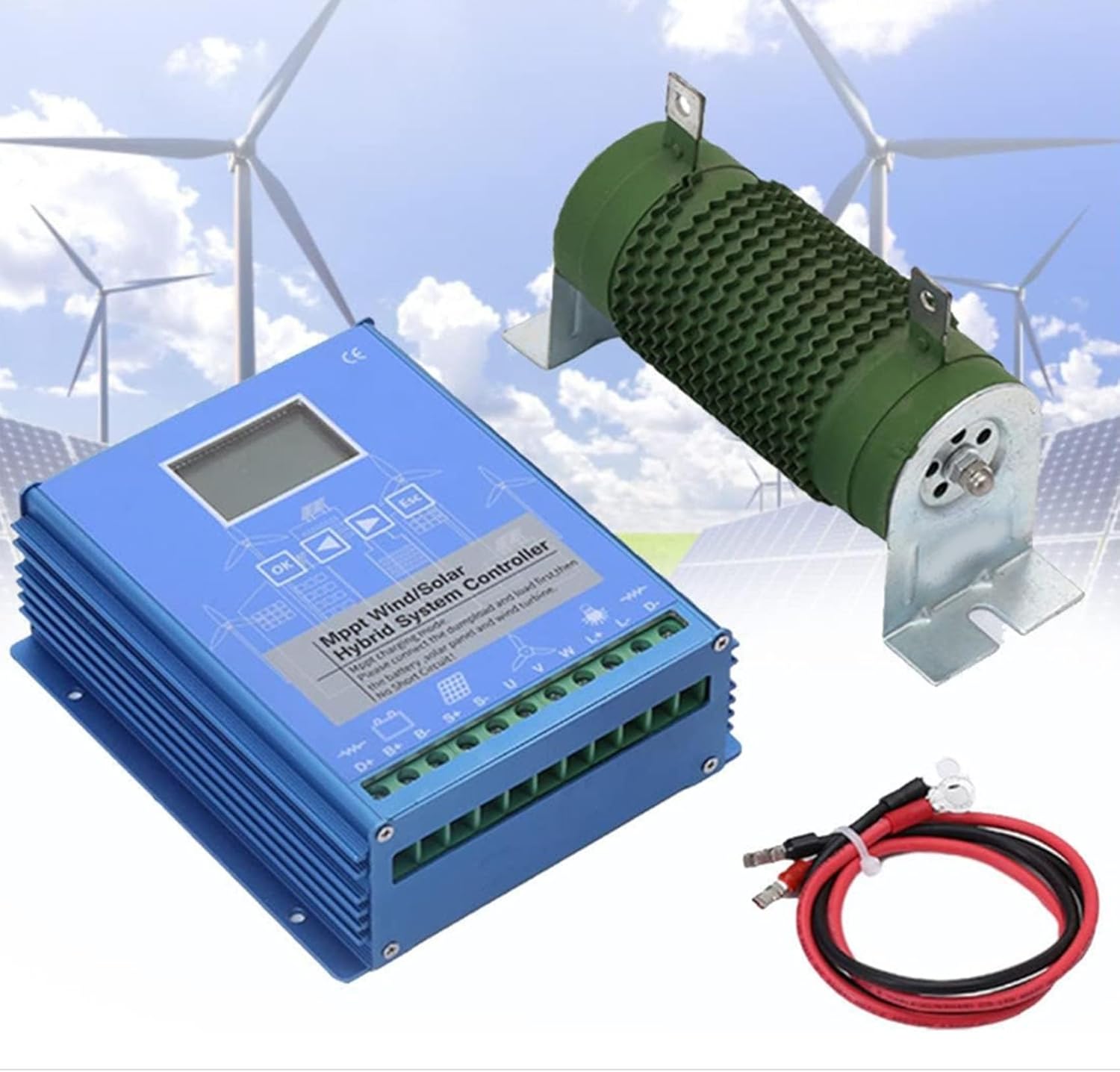 2000W 12V 24V 48V 220V Off Grid MPPT Wind Solar Hybrid Charge Controller,1000W Wind Turbine & 1000W Solar Panels Charge Controller with Dump Load,Blue,220V