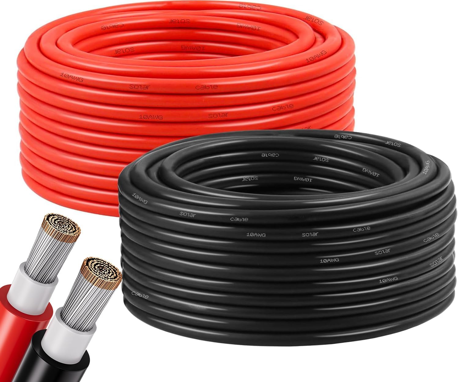10AWG Solar Panel Wire, 2x100FT 6mm² Solar Extension Cable Red & Black 84 Strands Tinned Copper PV Wire XLPE Insulated Fire & UV Resistant for Outdoor Off-Grid Photovoltaic System RVs Cars Boats