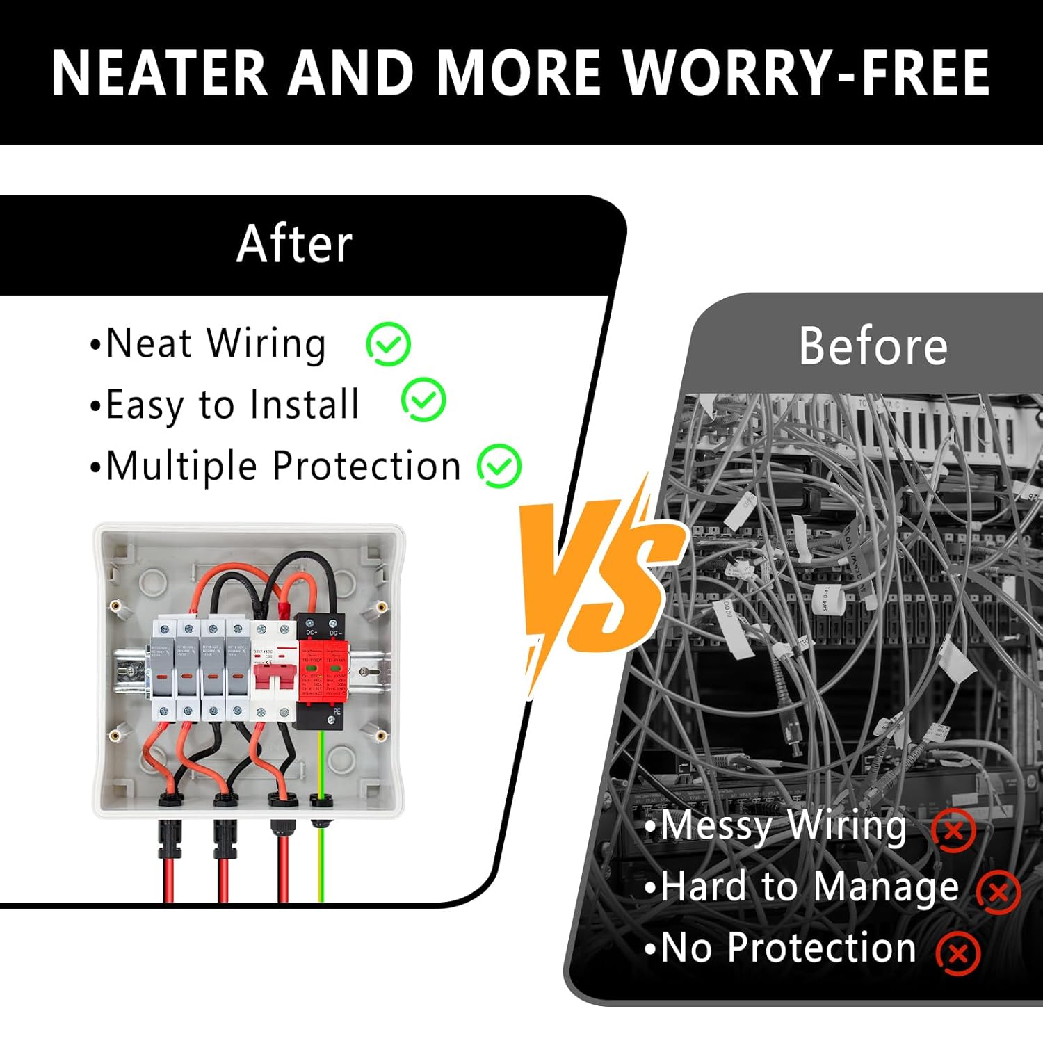 DC600V Solar Combiner Box IP65 2-In-1-Out 40A Circuit Breaker with Surge Protector& Fuse PV Combiner Box IP65 Waterproof Enclosure,MCB,SPD for Solar Panel Systems