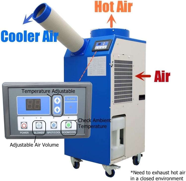 Industrial Air Conditioner Portable Spot Cooler 11900BTU/H Single Column Air-Cooled Commercial Mobile Outdoor Cooling Aircon 480m³/h 110V