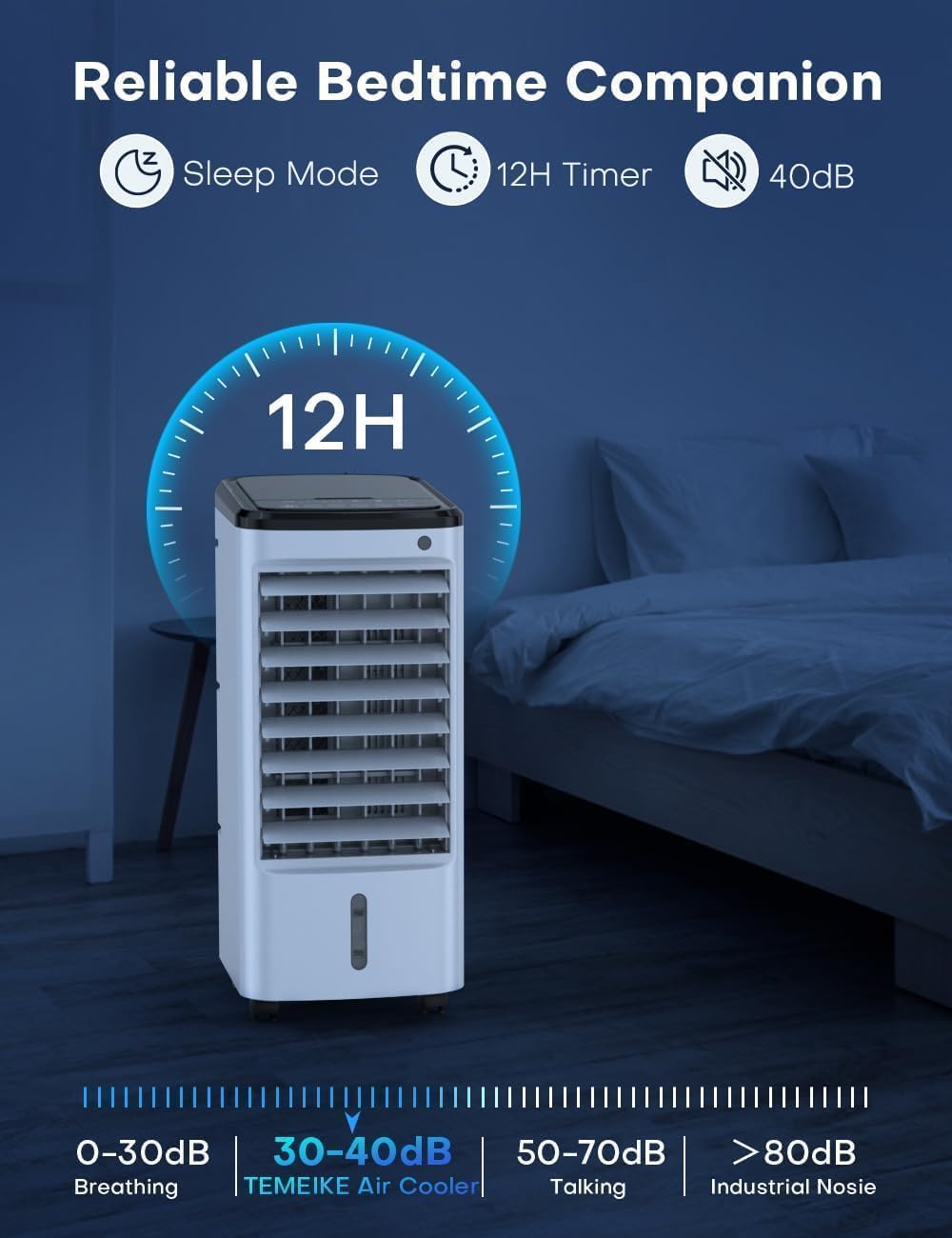 Evaporative Air Cooler, Swamp Cooler Air Conditioner w/ 12H Timer for Auto-off, 6 Upgraded Ice Packs, 3-Speed Windowless Air Conditioner, Smart Remote, Dual Tank Portable Air Cooler for Room