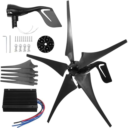 1000W Wind Turbine Generator Kit - Horizontal 12V/24V/48V with Controller & 5 Black Blades, Auto Wind Direction Adjustment, Perfect for Home, Outdoor, Boat & Camping Use