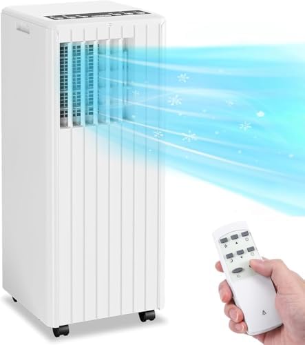 8,000 BTU Portable Air Conditioner, 3-In-1 Floor AC Unit with Remote Control, Cools Up to 350 Sq.Ft, Ultra-Quiet Air Cooler with LED Display, Dehumidifier & Fan for Bedroom, Office, Living Room