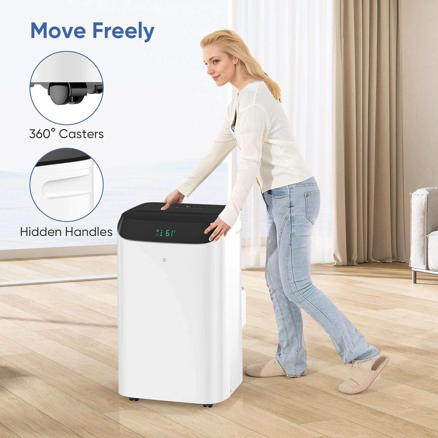 16,000 BTU Inverter Portable Air Conditioner with Remote, Free Stand Cooling Portable AC Unit for Room up to 800 sq.ft, with Dehumidifier & Fan,Dual Hose,Windows Kit,Quiet Sleep Mode(45dB)