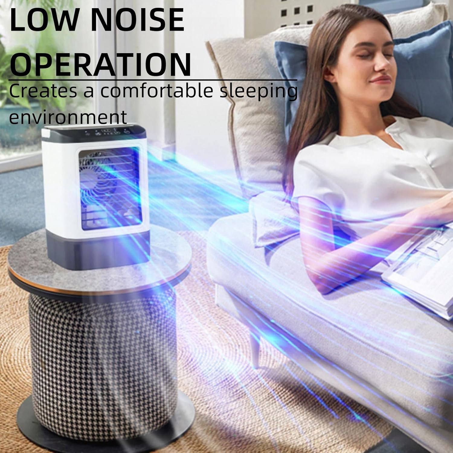 EKsma Portable Air Conditioner Cooling Fan, Quiet with 3 Speeds, 900ml Evaporative Personal Air Cooler Fan with 7 Night Light, Small Air Conditioner for Bedroom Office