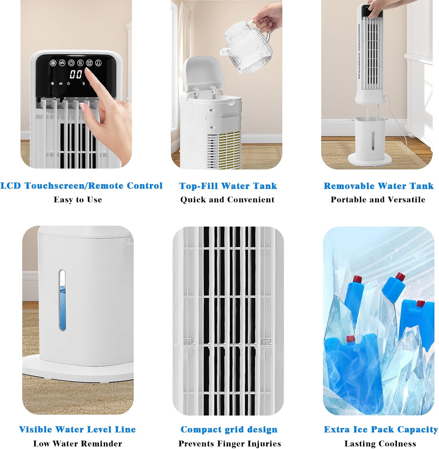 Portable Air Conditioner for Home Office Outdoor, Evaporative Swamp Cooler with 3Gal Water Tank, 120° Oscillation Cooling Fan with Remote 2 Modes 3 Speeds, 12H Timer & 4 Ice Packs