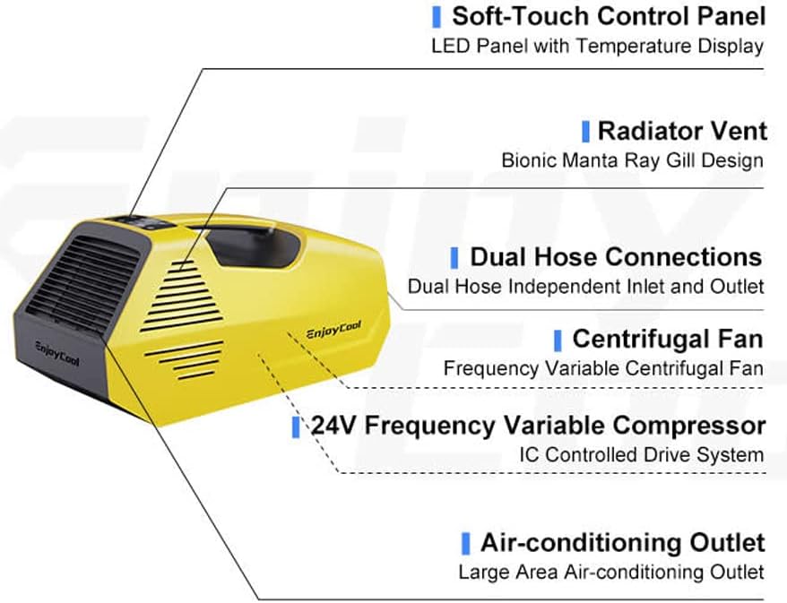 Portable Rotary Mini Air Conditioner,10' Cooling Down,Trucks & Solar Panel Charging,Perfect for Outdoor Events, Traveling, Car Camping,Yellow