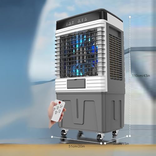 Swamp Cooler Air Conditioner, Evaporative Cooler 3-Speed Fan with 16 FT Remote Control, 120°Oscillation, 7.5H Smart Timer, 4 Ice Packs
