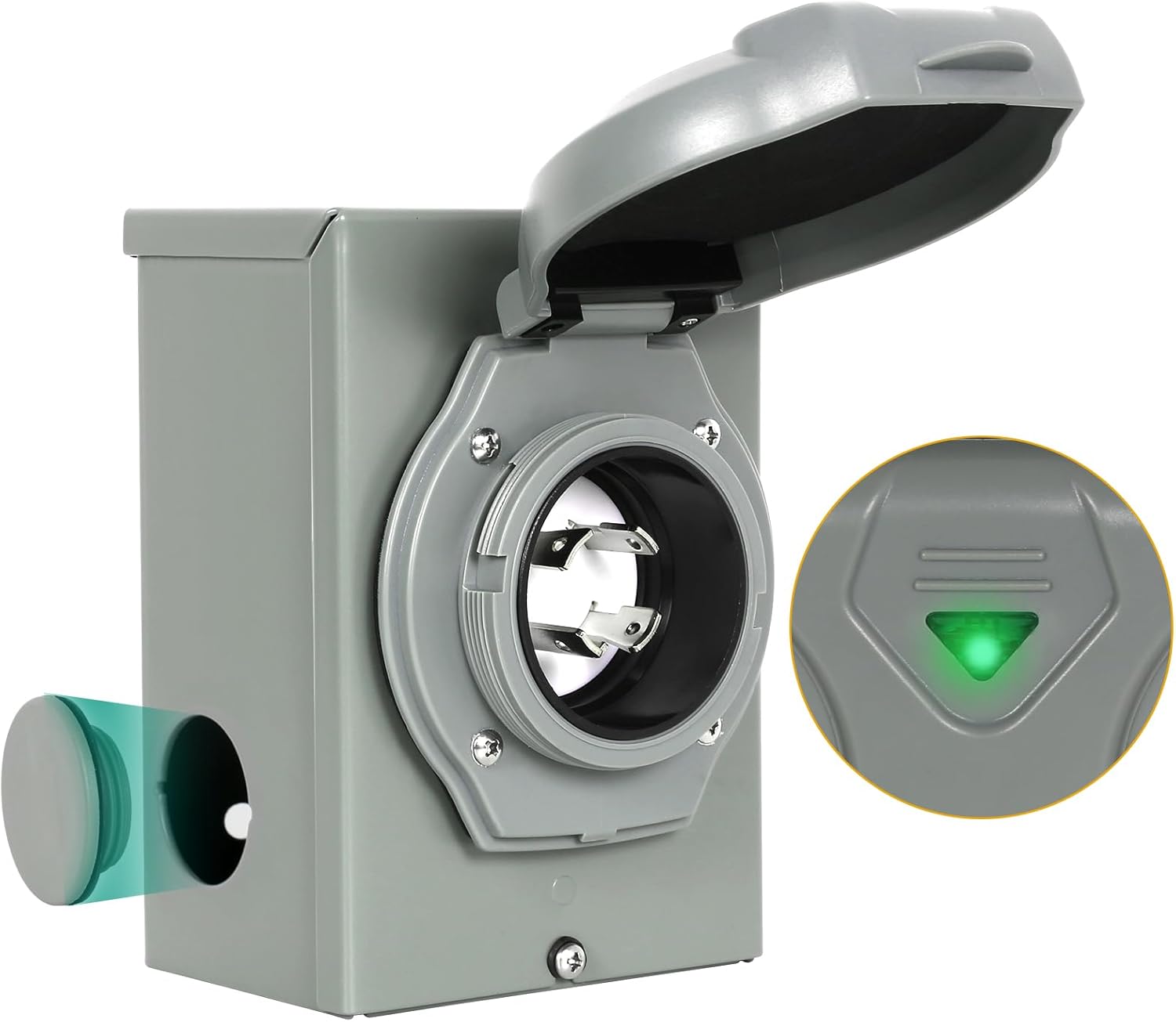 OUTPRIZE Pre-Drilled Generator Inlet Box, NEMA 3R 30 Amp Outdoor Waterproof Power Inlet Box, NEMA L14-30P 4 Prong, 125/250 Volt, 7500 Watts, ETL Listed