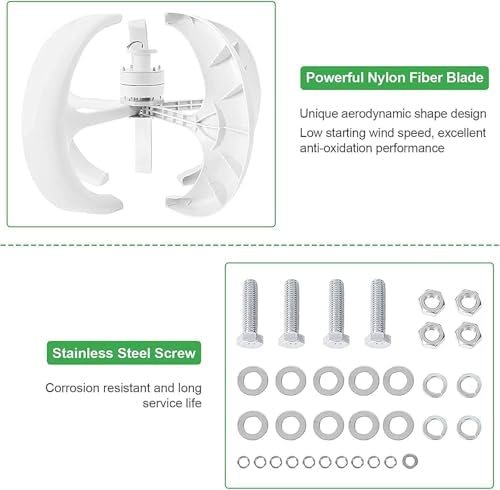 400W 600W 800W 1000W 1200W Wind Turbine Generator Kit - Vertical Axis Wind Solar Hybrid System with 5 Blades & Controller for Home Energy Solutions, 12V Windmill Motor