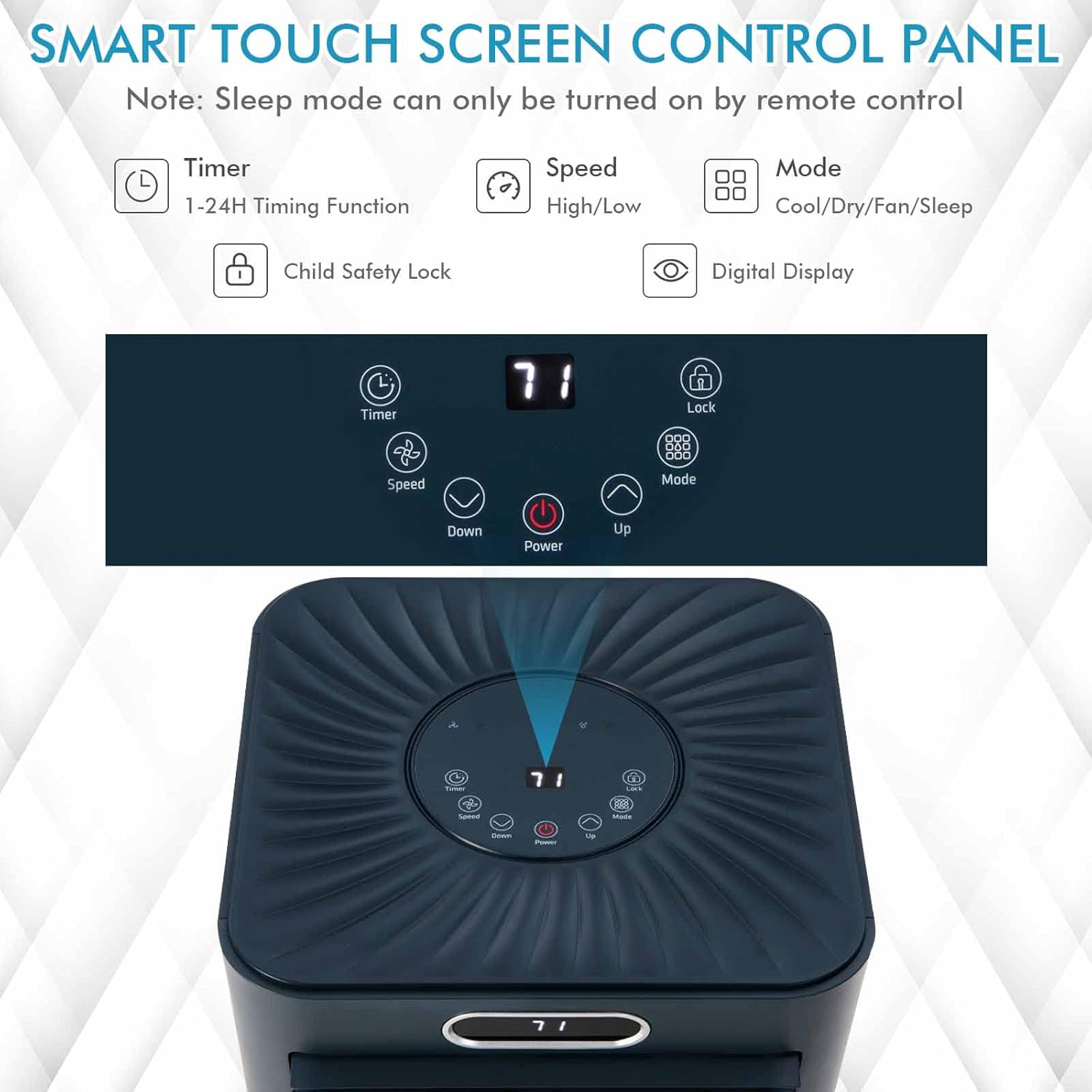 LDAILY Portable Air Conditioner, 8000 BTU for Rooms up to 230 sq.ft, 3-in-1 Evaporative Air Cooler w/Dehumidifying Fan & Remote Control, Sleep Mode, Window Kit, 24H Timer & LED Display, Dark Blue